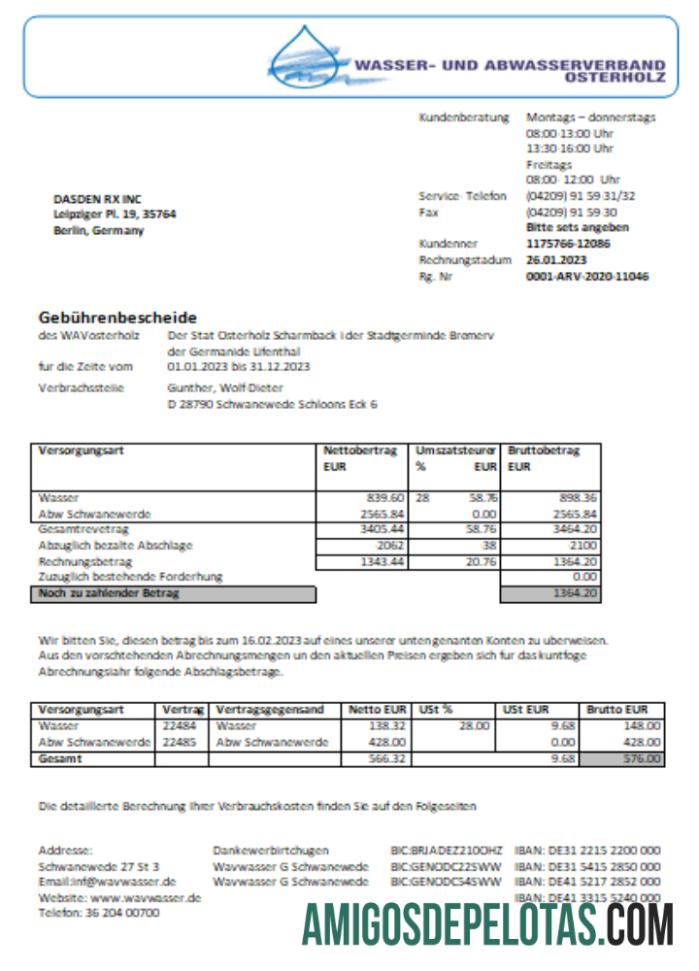 Wavwasser Utility Business Bill SCR modelo